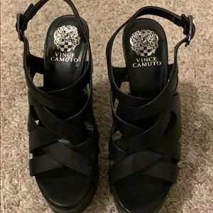 Black strapped wedges